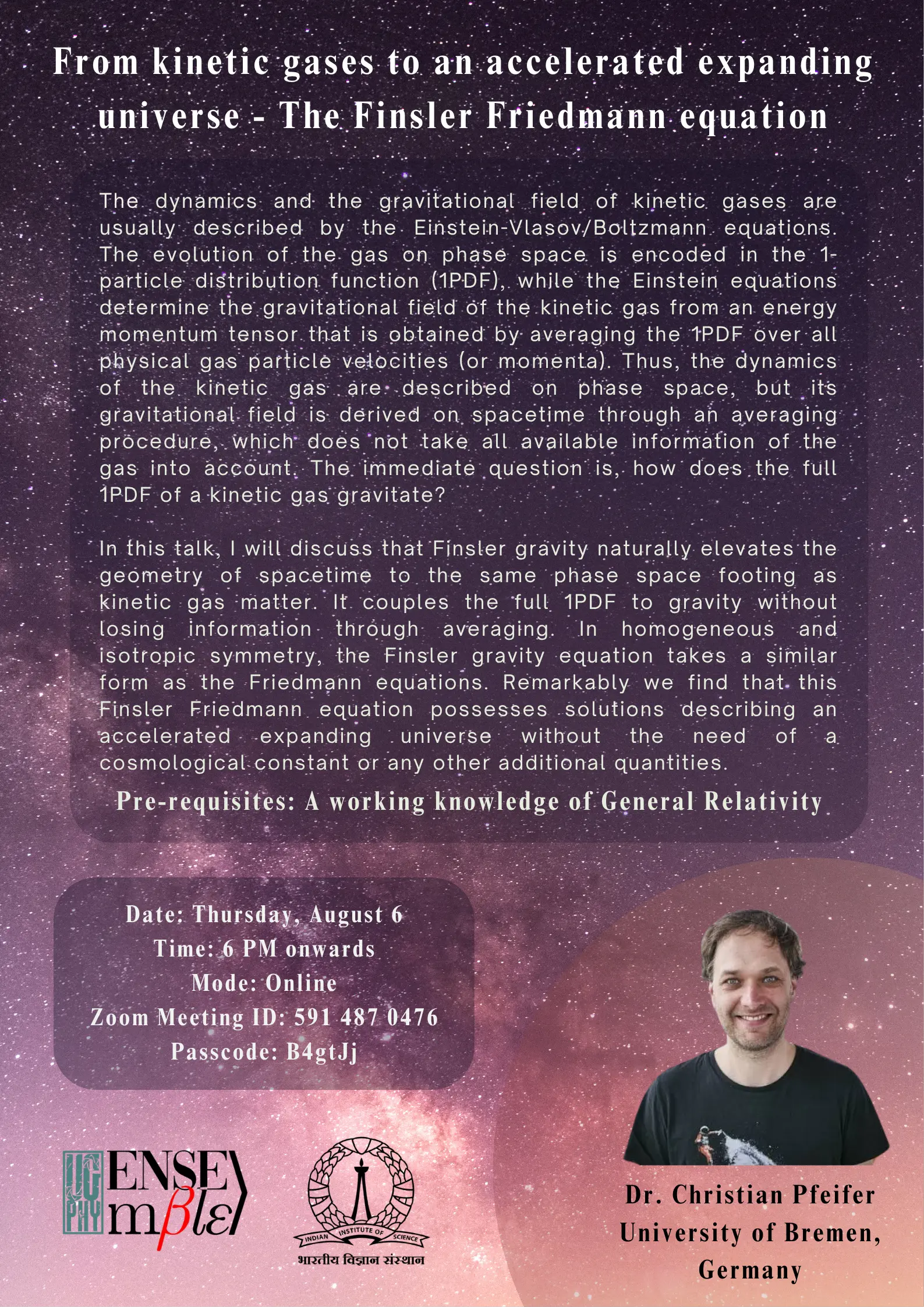 Online Talk on Kinetic gases and gravitational field